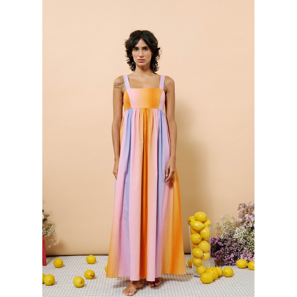 FRNCH Alessa Sunset Striped Maxi Dress Women Small Multi Good Tie Back Cotton